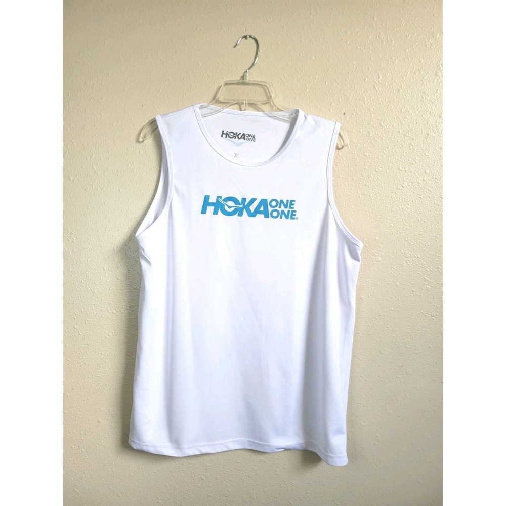 Hoka One One Tank Top Women's Logo‎ White Blue Athletic Running Sz XL